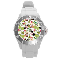 Corgis Pattern Round Plastic Sport Watch (l) by Sudhe