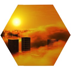 City Sun Clouds Smog Sky Yellow Wooden Puzzle Hexagon