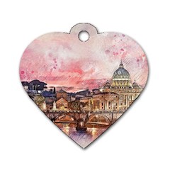 City Buildings Bridge Water River Dog Tag Heart (one Side)