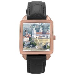 Architecture Old Sky Travel Rose Gold Leather Watch 