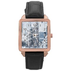 City Building Skyscraper Town Rose Gold Leather Watch  by Simbadda