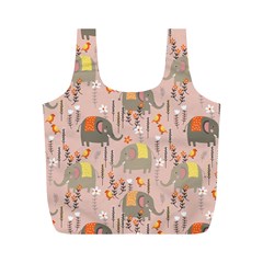 Cute Elephant Wild Flower Field Seamless Pattern Full Print Recycle Bag (m)