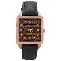 Colorful Bright Ethnic Seamless Striped Pattern Background Orange Black Colors Rose Gold Leather Watch  by Vaneshart