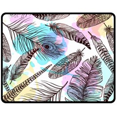 Hand Drawn Feathers Seamless Pattern Double Sided Fleece Blanket (medium)  by Vaneshart