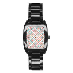 Ethnic Seamless Pattern Tribal Line Print African Mexican Indian Style Stainless Steel Barrel Watch