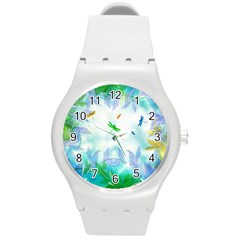 Scrapbooking Tropical Pattern Round Plastic Sport Watch (m)