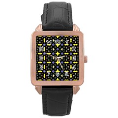 Pattern Black Background Texture Rose Gold Leather Watch 