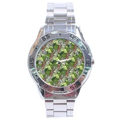 Leaves Seamless Pattern Design Stainless Steel Analogue Watch by Simbadda