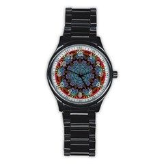 Abstract Art Blue Orange Stainless Steel Round Watch by Simbadda