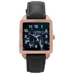 Building Night City Rose Gold Leather Watch  by Vaneshart