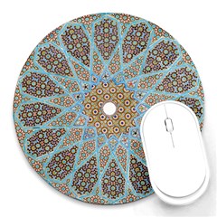 Vintage Flower Floral Pattern Line Tile Circle Art Design Symmetry Mosaic Culture Dome Shape Persian Round Mousepads by Vaneshart