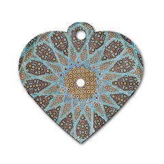 Vintage Flower Floral Pattern Line Tile Circle Art Design Symmetry Mosaic Culture Dome Shape Persian Dog Tag Heart (two Sides) by Vaneshart