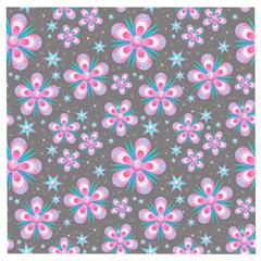 Seamless Pattern Flowers Pink Wooden Puzzle Square by Wegoenart