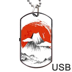 Mount Fuji Mountain Ink Wash Painting Dog Tag Usb Flash (two Sides) by Vaneshart