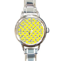 English Breakfast Yellow Pattern Round Italian Charm Watch by snowwhitegirl