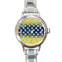 English Breakfast Yellow Pattern Blue Ombre Round Italian Charm Watch by snowwhitegirl