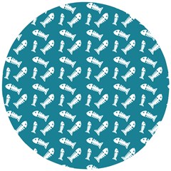 Fish Teal Blue Pattern Wooden Puzzle Round