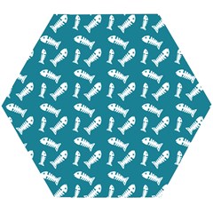 Fish Teal Blue Pattern Wooden Puzzle Hexagon