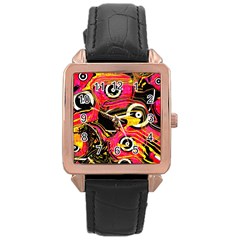 Abstract Clutter Rose Gold Leather Watch 