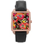 Abstract Clutter Rose Gold Leather Watch  Front