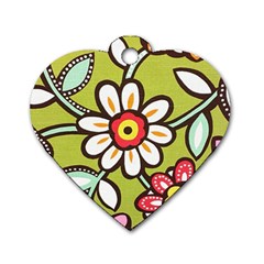 Flowers Fabrics Floral Dog Tag Heart (two Sides)