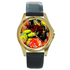 Flowers 1 1 Round Gold Metal Watch by bestdesignintheworld