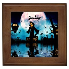 Funny Halloween Design With Skeleton, Pumpkin And Owl Framed Tile by FantasyWorld7