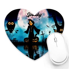 Funny Halloween Design With Skeleton, Pumpkin And Owl Heart Mousepads by FantasyWorld7