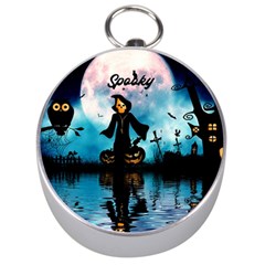 Funny Halloween Design With Skeleton, Pumpkin And Owl Silver Compasses by FantasyWorld7