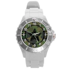 Military Camouflage Design Round Plastic Sport Watch (l) by Vaneshart