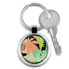 Abstract Seamless Pattern With Tropical Leaves Hand Draw Texture Vector Key Chain (round) by Vaneshart