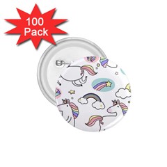 Cute Unicorns With Magical Elements Vector 1 75  Buttons (100 Pack)  by Sobalvarro