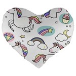 Cute Unicorns With Magical Elements Vector Large 19  Premium Heart Shape Cushions Front