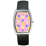 Pop Art Pineapple Seamless Pattern Vector Barrel Style Metal Watch Front