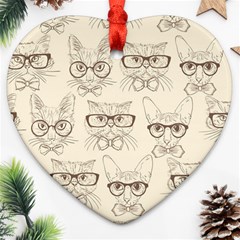 Seamless Pattern Hand Drawn Cats With Hipster Accessories Heart Ornament (two Sides) by Vaneshart