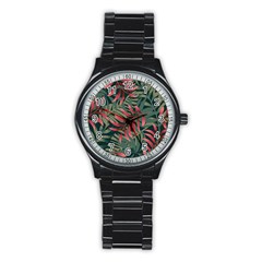 Trending Abstract Seamless Pattern With Colorful Tropical Leaves Plants Green Stainless Steel Round Watch by Vaneshart