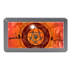 Awesome Skull On A Pentagram With Crows Memory Card Reader (mini) by FantasyWorld7