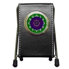 Mandala In Leaves,on Beautiful Leaves In Bohemian Style Pen Holder Desk Clock by pepitasart