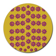 Fantasy Fauna Floral In Sweet Yellow Round Mousepads by pepitasart