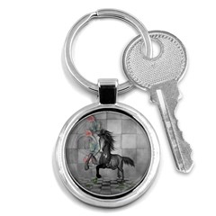 Wonderful Black And White Horse Key Chain (round) by FantasyWorld7