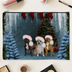 Christmas, Cute Dogs With Christmas Hat Cosmetic Bag (xxxl) by FantasyWorld7