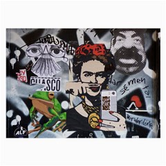 Frida Kahlo Brick Wall Graffiti Urban Art With Grunge Eye And Frog  Large Glasses Cloth (2 Sides) by snek