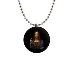 Salvator Mundi Leonardo Davindi 1500 Jesus Christ Savior Of The World Original Paint Most Expensive In The World 1  Button Necklace by snek