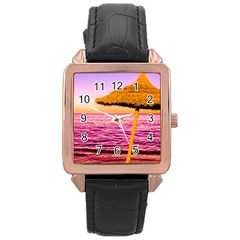 Pop Art Beach Umbrella  Rose Gold Leather Watch  by essentialimage