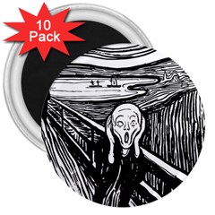 The Scream Edvard Munch 1893 Original Lithography Black And White Engraving 3  Magnets (10 Pack)  by snek