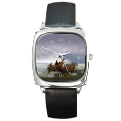 George Washington Crossing Of The Delaware River Continental Army 1776 American Revolutionary War Original Painting Square Metal Watch by snek