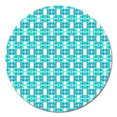 Teal White  Abstract Pattern Magnet 5  (round) by BrightVibesDesign