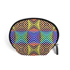 Colorful Circle Abstract White Brown Blue Yellow Accessory Pouch (small) by BrightVibesDesign