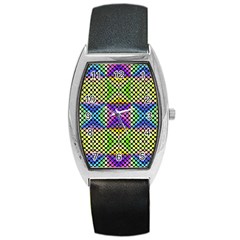 Bright  Circle Abstract Black Yellow Purple Green Blue Barrel Style Metal Watch by BrightVibesDesign