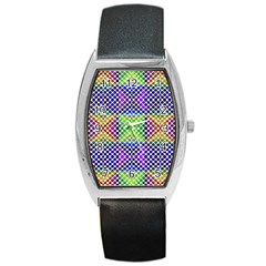 Colorful Circle Abstract White Purple Green Blue Barrel Style Metal Watch by BrightVibesDesign